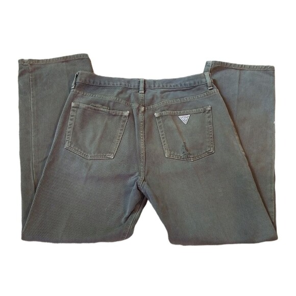 Vintage Guess Triangle Washed Olive Green Classic Fit Straight Leg Waist 32